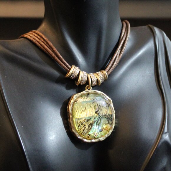 Lydell NYC Abalone Pendant Multichord Necklace - Picture 1 of 8